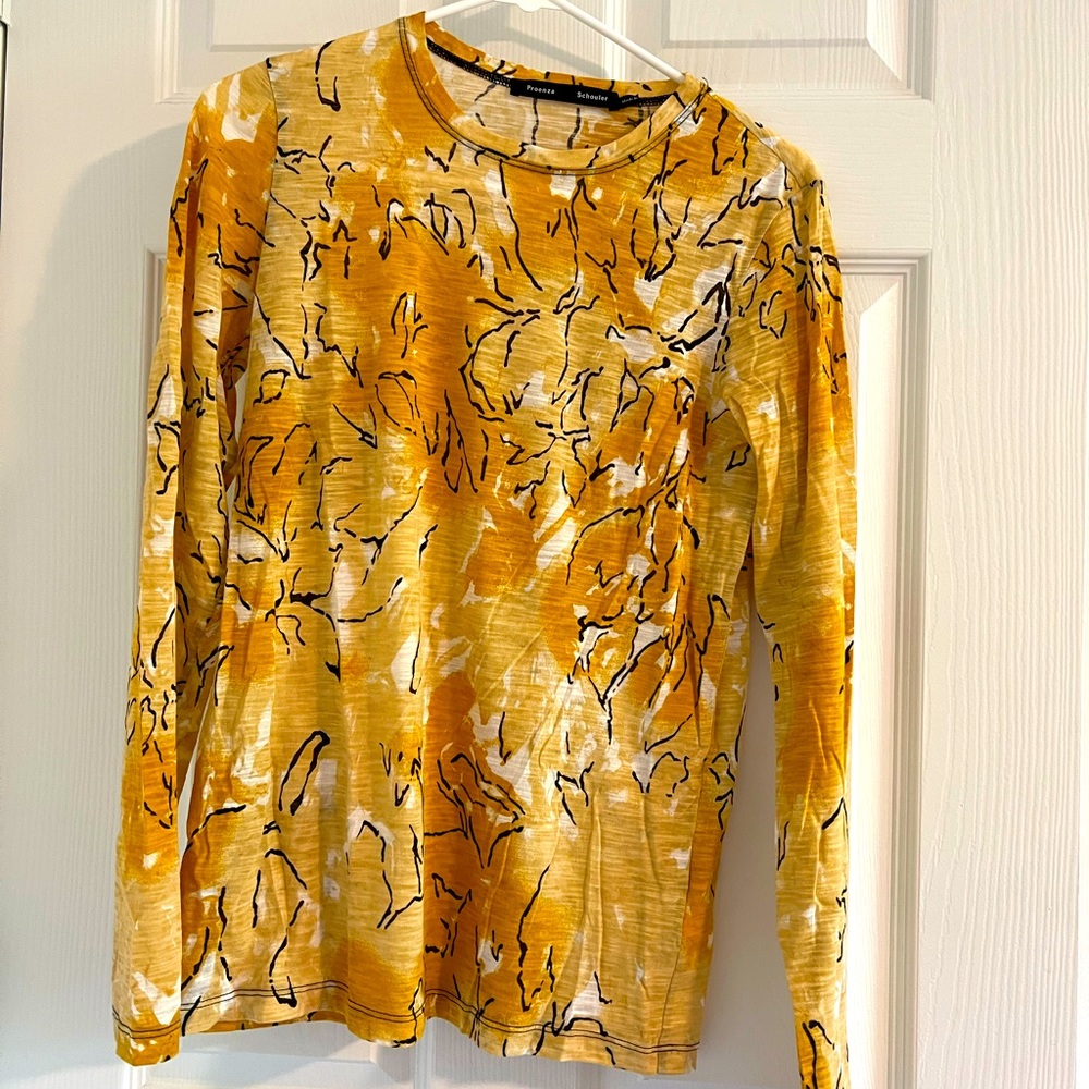 Proenza Schouler, Painterly Yellow Floral Long Sleeve Tee in XS Color Yellow